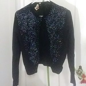 Vintage Black Wool Beaded Cardigan